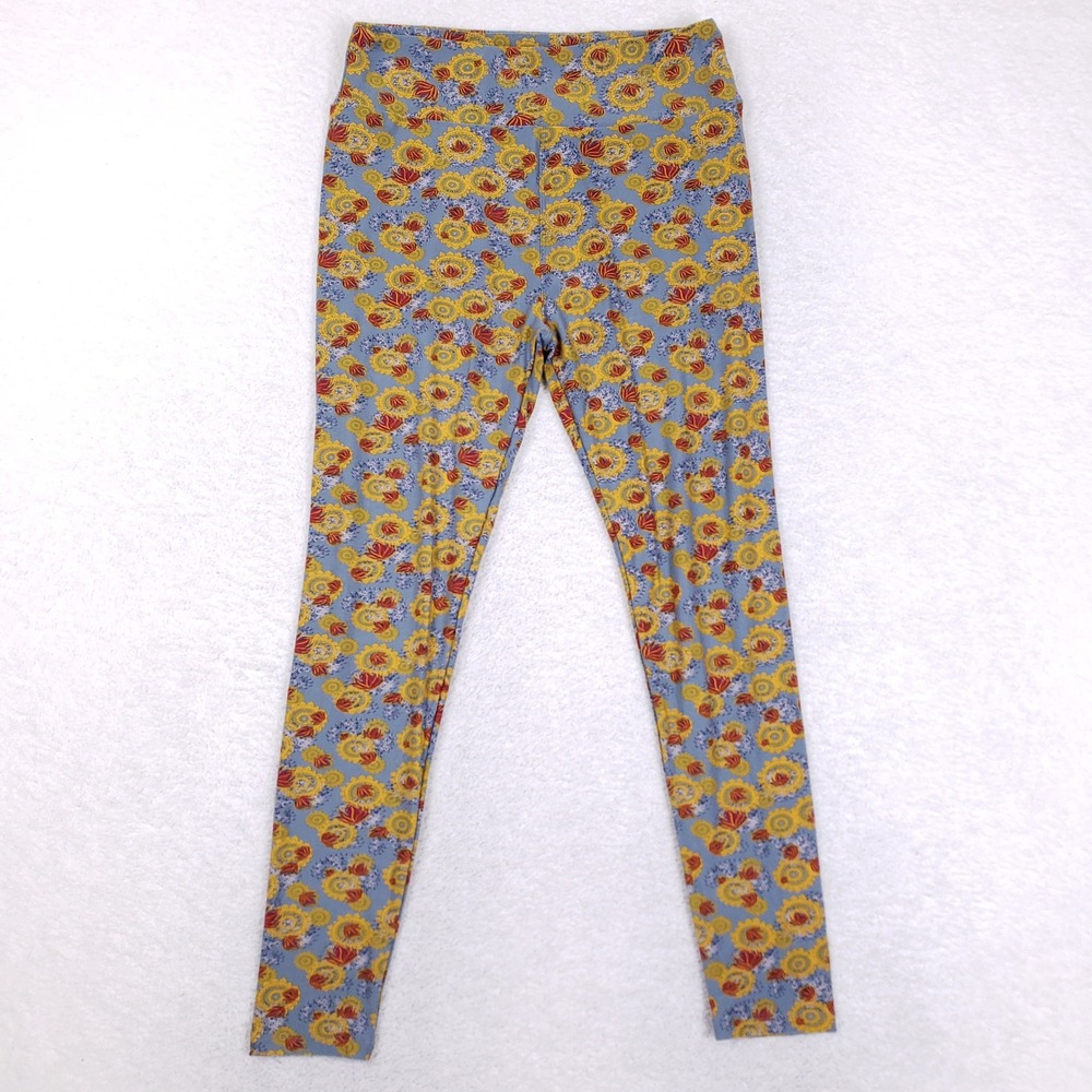 Lularoe Floral Medallion Leggings Women OS One Size Blue Yellow Boho Festival